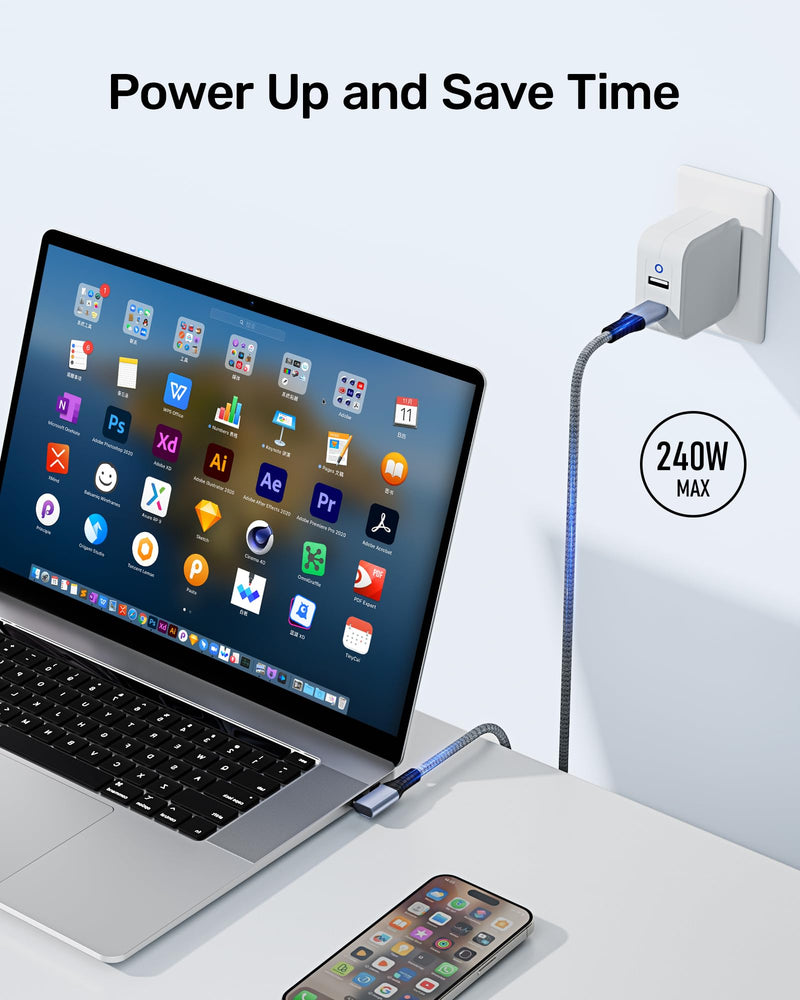 Certified USB 4 Cable Right Angle 3ft, (240W, 40Gbps, 8K Video), Compatible with Thunderbolt 4 USB-C to USB C for MacBook, iPad Pro, iPhone 15, Dock, Hub 3.3 FT