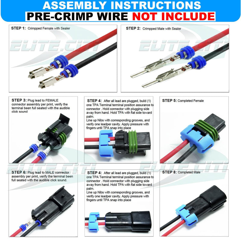 5-Pack (2-PIN) 30Amp Metri-Pack Waterproof Connector Terminals and Seals 12-10awg 2-Pin (12-10 GA)