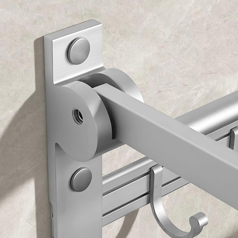 Jahof Fodable Towel Rack 24 inch, Wall Mounted Towel Bar with Hooks, Space Aluminum Towel Holder for Bathroom, Lavatory (60cm, Silvery)