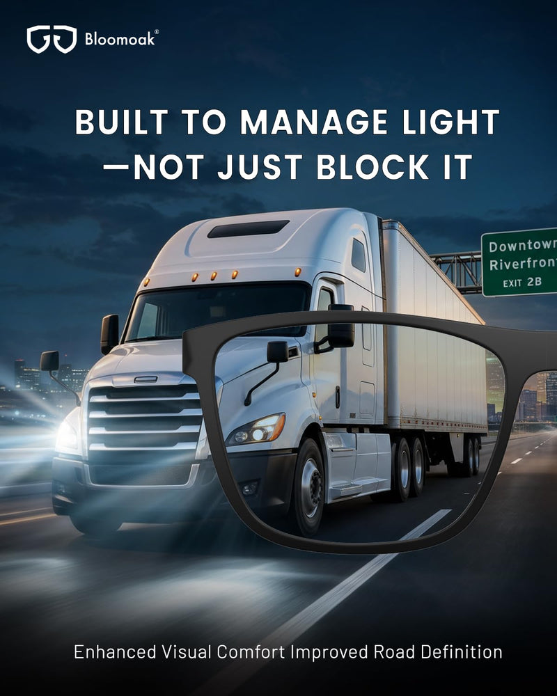 Bloomoak LED Night Driving Glasses, Anti Glare Driving Glasses for Headlight Halos, AR Coated Light Blue Lenses Reduce Glare & Eye Fatigue for Clearer Road Detail