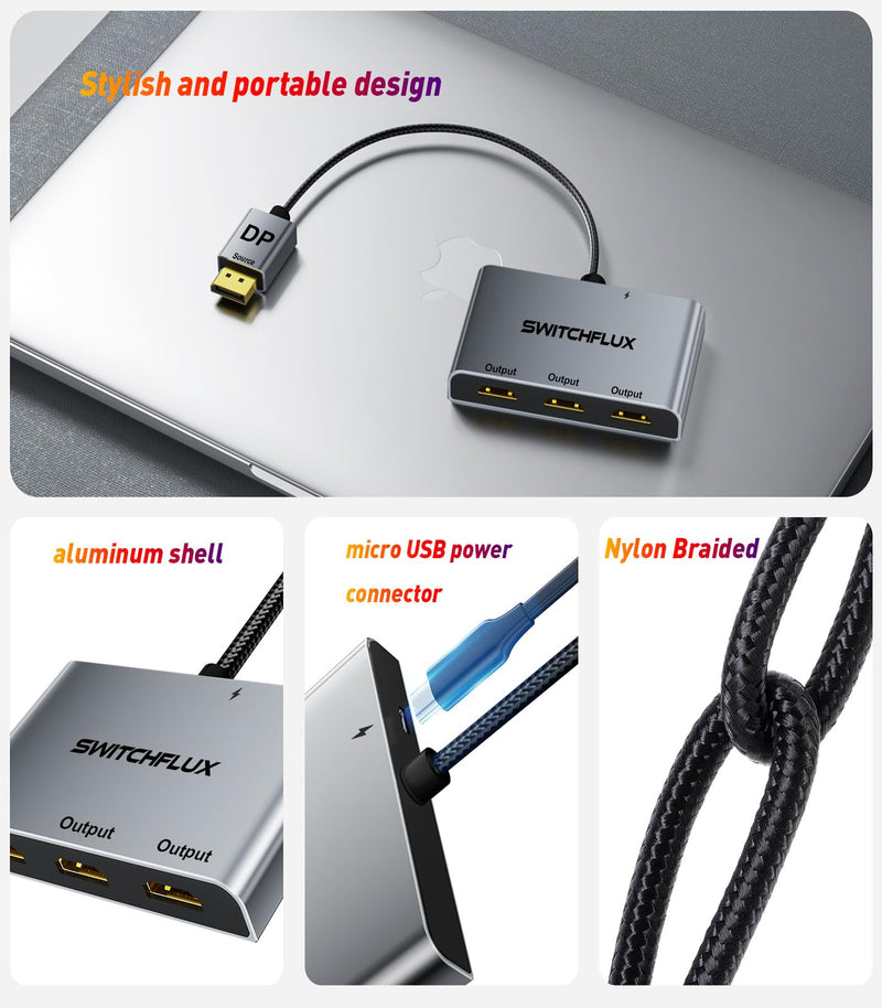 DisplayPort to HDMI Splitter for 3 Monitors Adapter |4K@60Hz| HDMI Splitter Extended Display 1 in 3 Out MST Hub for Multiple Monitor Compatible with PC,NVIDIA/AMD Graphic Card DP to 3×HDMI