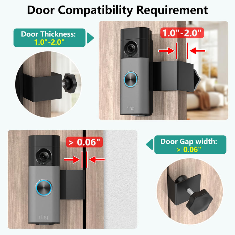 Anti-Theft Door Mount for Ring Battery Doorbell/ Plus/ Pro 2nd(2026 Release), Adjustable Mounting Bracket Camera Holder for Ring Doorbell Pro, No Drill Doorbell Mount for Apartment, Rentals, Home