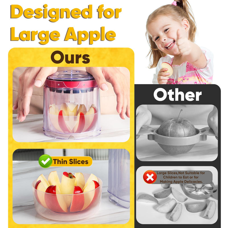 Newness 5.12-Inch Apple Slicer - 8 Slices, Ultra-Safe & Heavy-Duty Stainless Steel Extra Large Apple Cutter, Upgraded Cut Apples All The Way Through, with Red Bowl