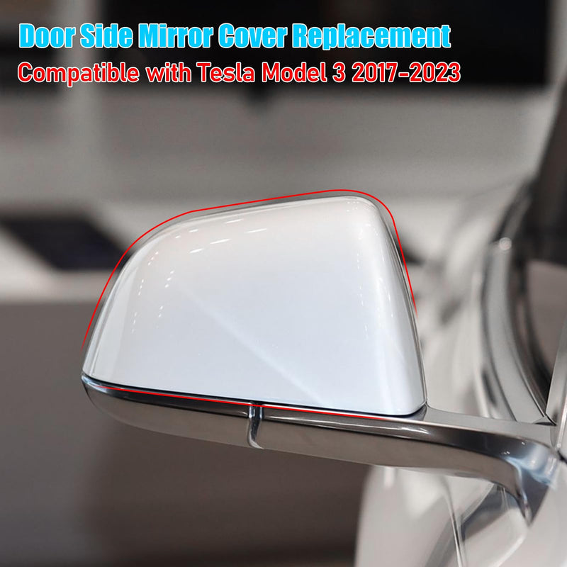 Jaronx Compatible with Tesla Model 3 Side Mirror Cover Replacement 2017 2018 2019 2020 2021 2022 2023 2024 2025, Passenger Side Rear View Door Mirror CoverCaps for Model 3 Accessories(Pearl White) Right