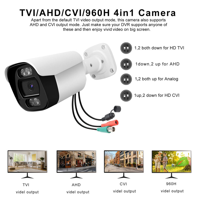 1080P CCTV Camera (Hybrid 4-in-1 HD-CVI/TVI/AHD/960H Analog CVBS) Outdoor Indoor, 6pcs IR-LEDs, ICR, 2.8mm Lens, 105° Wide Angle, Full Metal Housing, for 960H,720P,1080P,5MP,4K Analog DVR Bullet