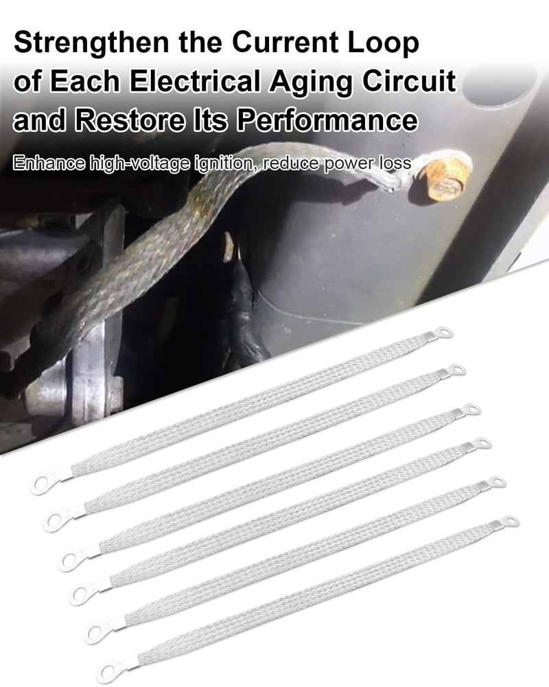 6Pcs Universal Automotive Ground Strap 12" x 1/2" Vehicle Grounding Cable Straps Professional Engine Grounding Braided Tinned Copper with 1/4" & 5/16" Rings Terminal