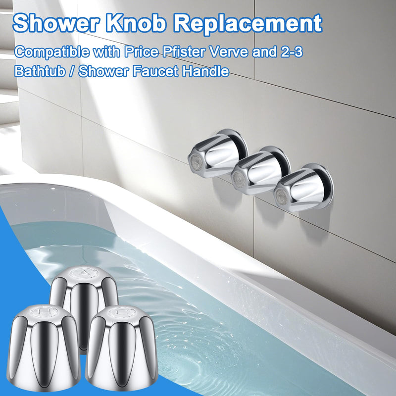 3 Piece Shower Knob Replacement, Compatible with Price Pfister Verve and Bathtub Shower Faucet Handle Include Hot/Cold/Diverter Shower Knob and Flange Base (Polished Chrome) 3