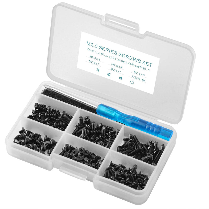 Mcsher 180pcs Laptop Repair Kit, M2.5 Computer Screw Set with Screwdriver & Plastic Box, Replacement for HP Dell Lenovo Acer Asus Samsung Notebook PC Repair