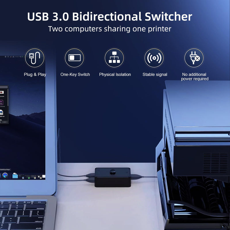 USB 3.0 Switch Selector, Bi-Directional USB Switcher 2 in 1 Out/1 in 2 Out, YuLinca Mini USB Switch for 2 Computers Share Keyboard Mouse Scanner Printer