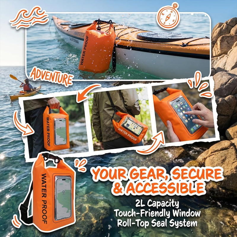 Dry Bags Waterproof 2L, Lightweight Roll Top Beach Bag for Women and Men, Dry Pouch for Travel, Swimming, Boating, Purple