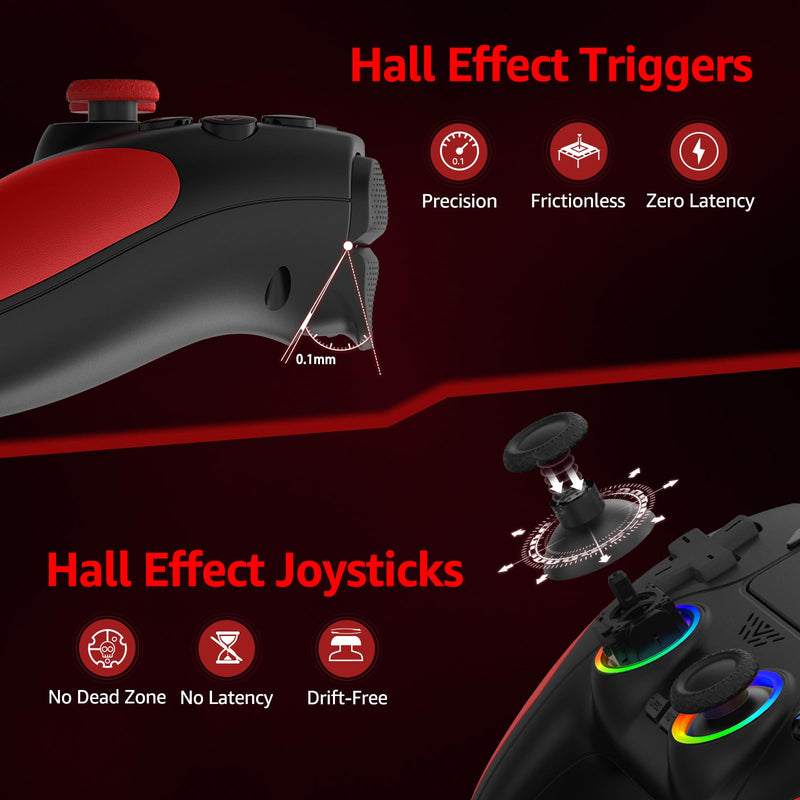 Akalyptra Wireless Controller for PS-5, Pro/Slim/PC/Steam Deck (Black) | Hall Joysticks/Trigger, Turbo, Macro Back Buttons, Dual Vibration, 6-Axis Gyro, 3.5mm Jack, Speaker, 8 Color RGB Lighting Black