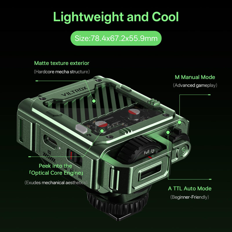 VILTROX Spark Z3-N TTL Camera Flash for Nikon, Retro Hot Shoe Flashes with TTL & Manual Modes, USB-C Rechargeable Compact Speedlite with Adjustable Brightness, Detachable Softbox, Green Spark Z3-N-Green