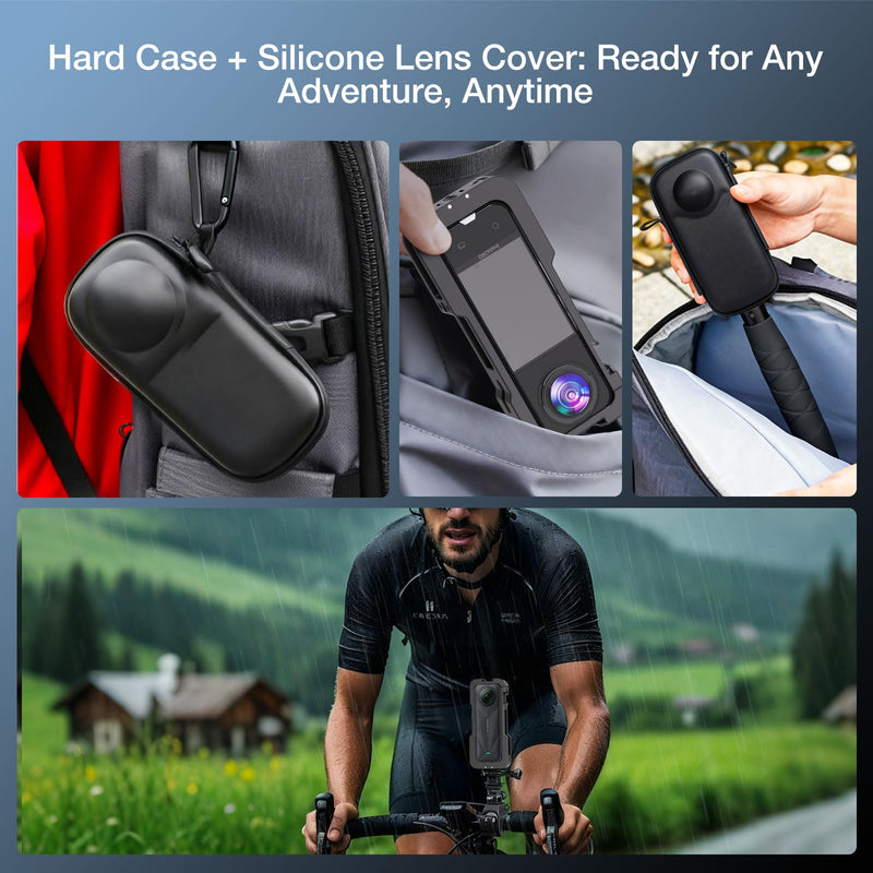 Metal Camera Case for Insta360 X5, Full Accessories Kit Compatible with Insta360 X5 Include Aluminum Alloy Protective Camera Cage | Silicone Lens Cap Guard | Screen Protector | Carrying Case