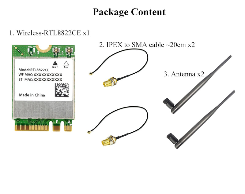 RTL8822CE Wireless NIC RTL8822CE Wireless Card, 2.4G/5GHz Dual-Band WiFi 5, Bluetooth 5.0, RTL8822CE-CG Core, High Speed and Low Latency for Jetson Xavier NX Jetson Orin NX Jetson Orin Nano,etc.