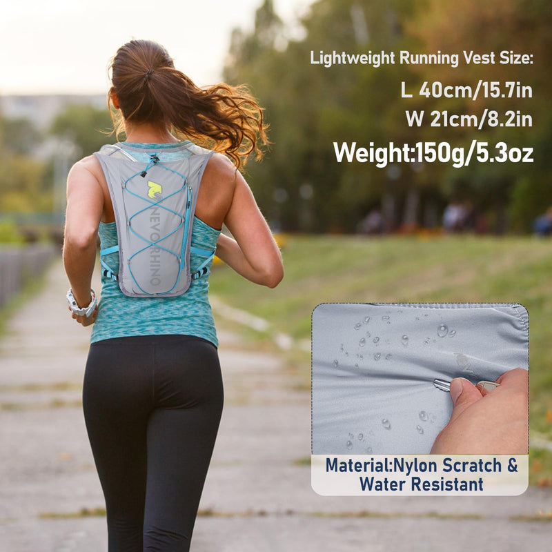 Waterproof Running Vest, 5.5L Breathable Running Hydration Vest with 1.5L Water Bladder, Water Vest for Hiking, Trail Marathon Race, Ideal for Women and Men Light Gray pack with 1.5L water Bladder
