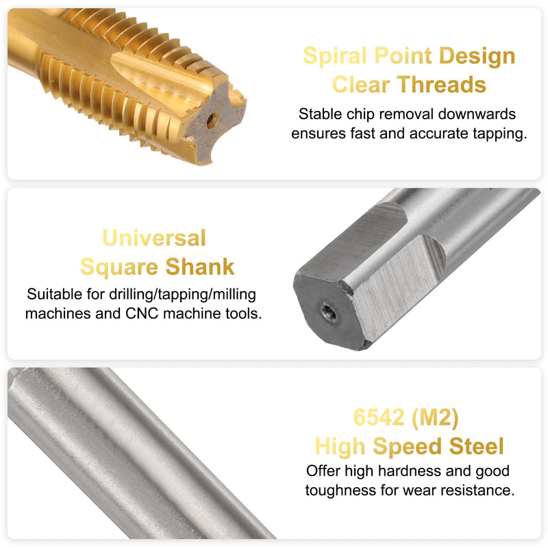 uxcell 1-8 UNC B2 Spiral Point Thread Tap, Screw Tap Threading Tapping Tool, Titanium Coated 6542 High Speed Steel Machine Taps Tapping Bit