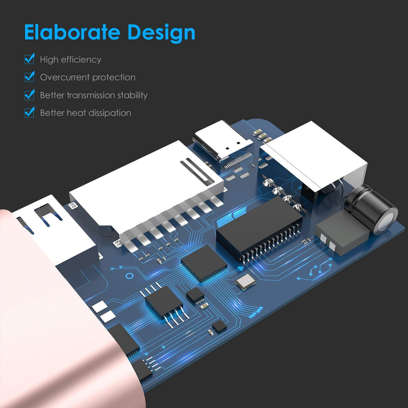 LENTION USB C Hub with 4K HDMI, SD Card Reader, 2 USB 3.0, Type C Charging & Ethernet Compatible 2023-2016 MacBook Pro, New Mac Air/Surface/Steam Deck, More, Stable Driver Adapter (CB-C68, Rose Gold)