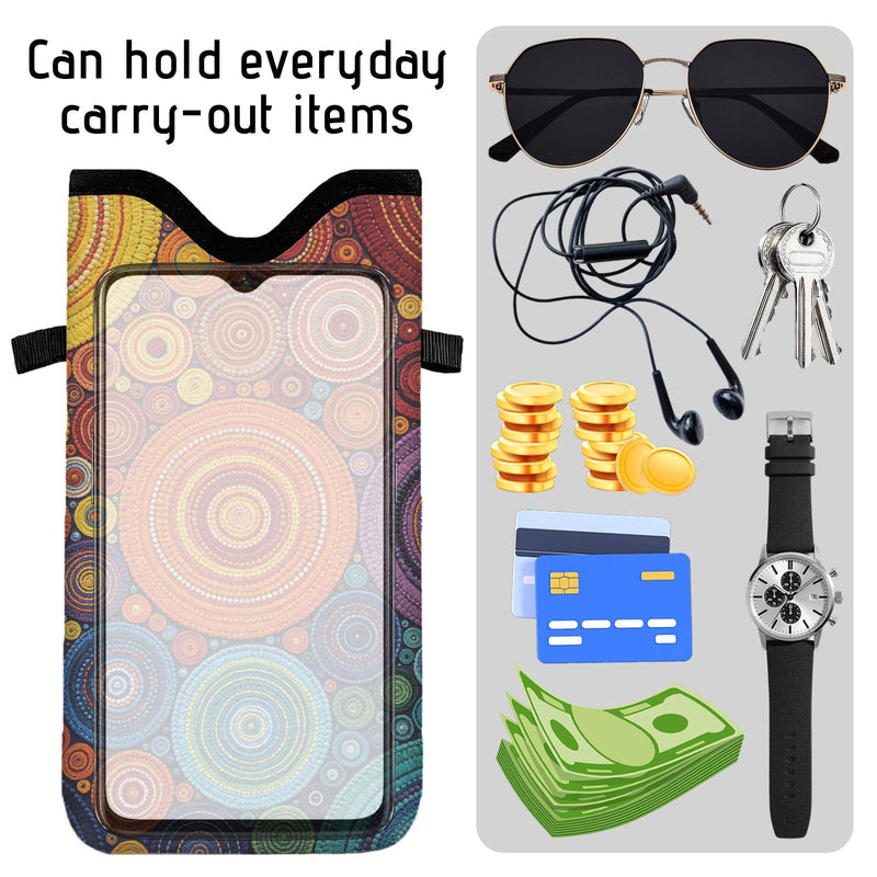 GLOBLELAND Pattern Cell Phone Sleeve Pouch Case Bag with Crossbody Strap Neck Lanyard for Women Men Artistic Circle