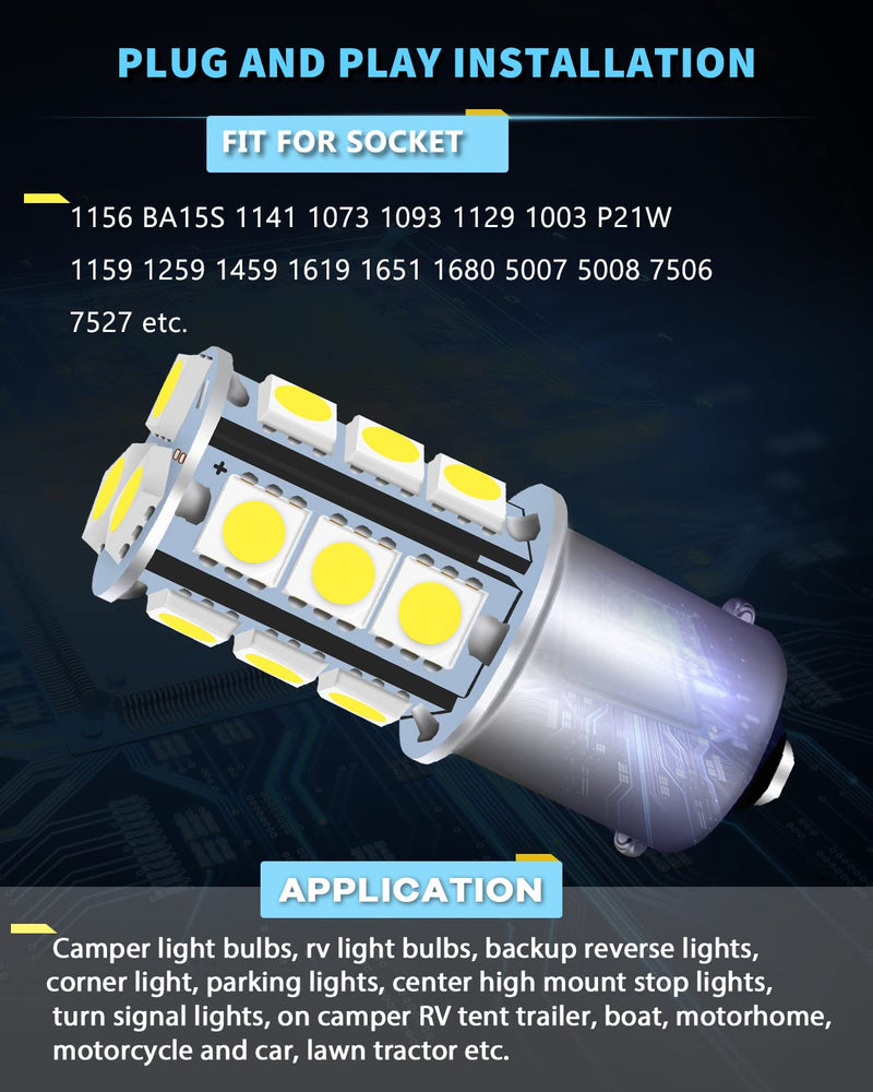 UNXMRFF 1156 LED Bulb White Super Bright 1073 1003 BA15S 7506 1141 LED Bulbs 5050 18-SMD Replacement for 12V RV Interior Ceiling Dome Light/Travel Trailer/Boat Indoor/Camper Light Bulbs (Pack of 6) 6PCS