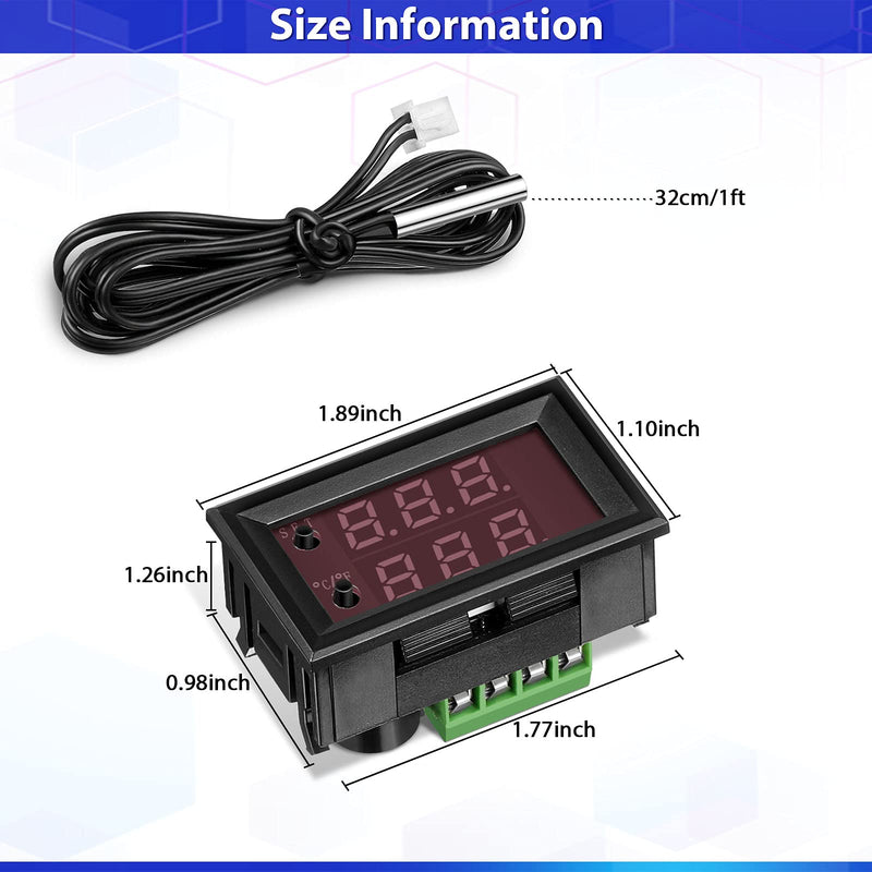 4 Pieces 12V Electronic Temperature Controller Programmable -50 to 110 Degree Celsius Heating/Cooling Thermostat Control Switch Module Ntc Waterproof Sensor Probe Dual Color LED Display Monitor 4