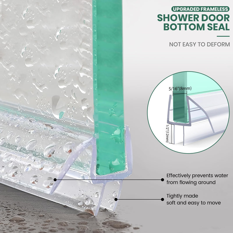 2 Pack Shower Door Bottom Seal 1/2" x 39" Glass Door PVC Seal Strip Suitable for 1/2 Inch Glass Frameless Shower Door Seal Strip Stop Shower Leaks 1/2" x 39" (2 Pack)