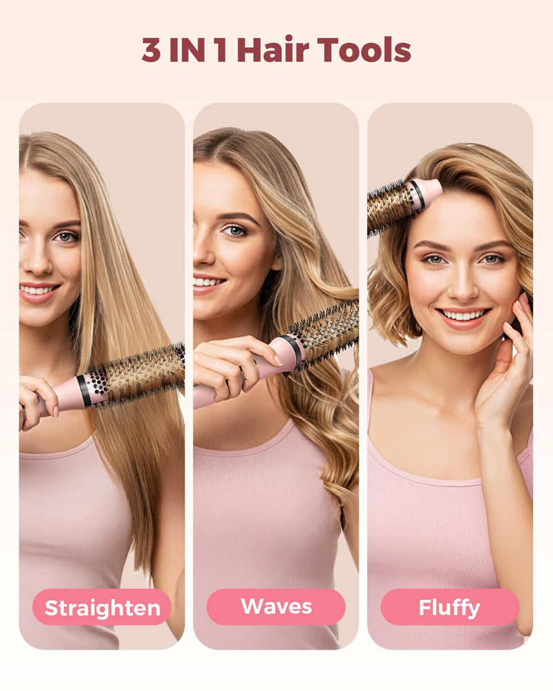 Bopcal Thermal Brush 38mm / 1.5 Inch, Heated Round Brush for Volume, Smooth Blowout Look & Soft Curls, Ionic Hot Brush with 6 Heat Settings, Dual Voltage Travel Styler, UK Plug, Soft Pink