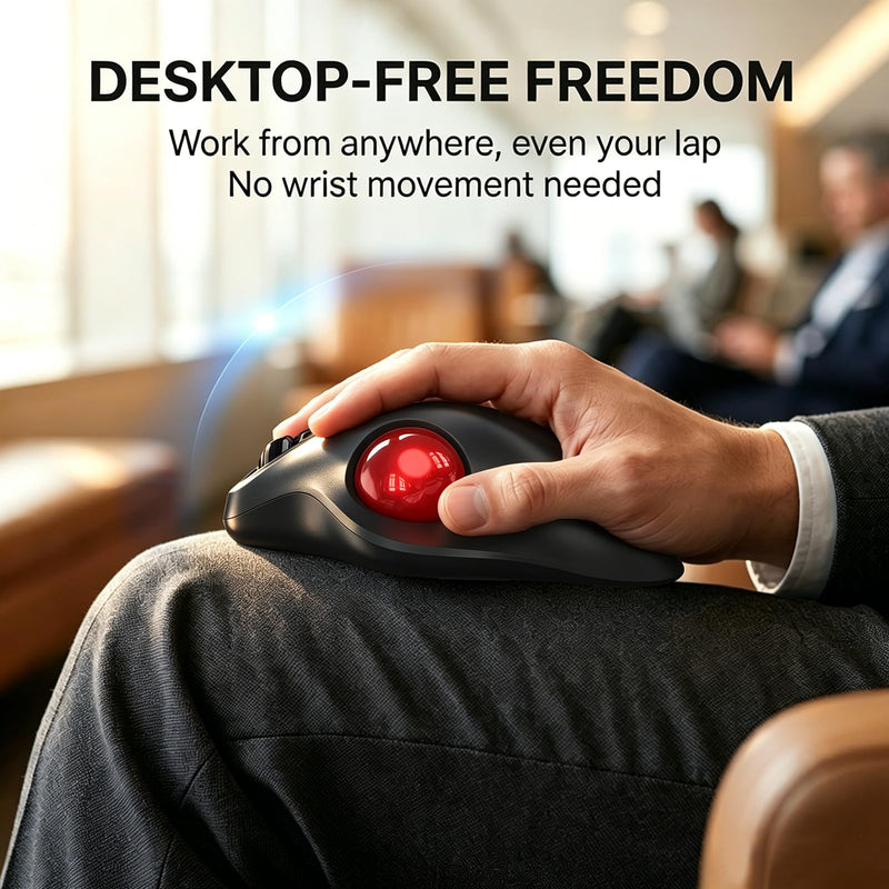 EDJO Wireless Trackball Mouse, Ergonomic Mouse with 30° Tilt, 5 DPI, Red | Thumb control, 3-device Bluetooth/2.4G, up to 160h battery, Type-C rechargeable, stays in place, removable ball, easy cleanup