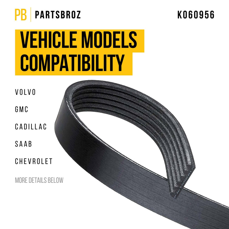 PartsBroz K060956 Micro-V Serpentine Drive Belt - Compatible With Gates Dayco Bando ACDelco Goodyear Continental MasterPro - Replaces 14-0924-0, K9566, 4F2Z8620AA, JK6-960, JK6-961, JK6-963, JK6-963-A