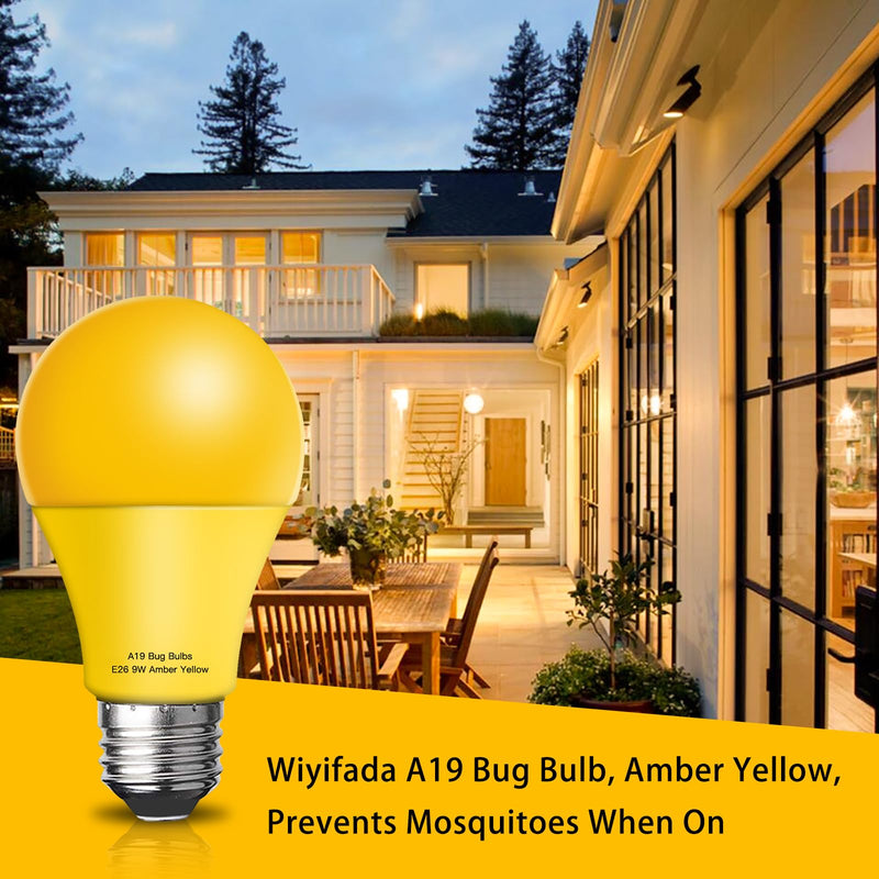 LED Bug Light Bulbs Outdoor 8 Pack,Dimmable 9W Amber Yellow Bug Light Bulbs, 100W Equivalent,A19 Bug Lights for Outside, Bedroom, Hallway Porch Light