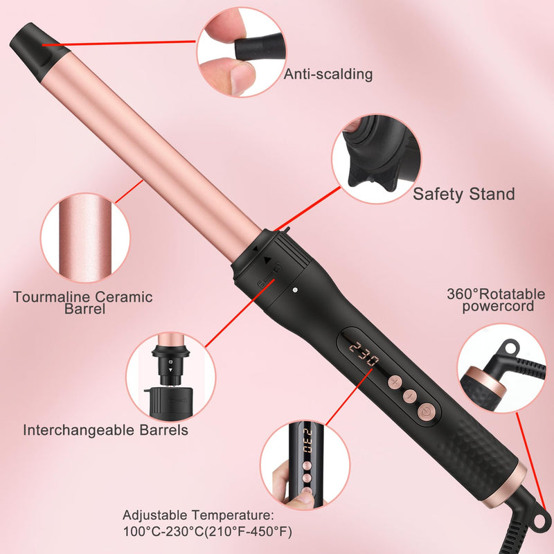 UNOBEY 6 in 1 Curling Iron Wand Set with Curling Iron Brush Interchangeable | Ceramic Barrels Hair Straightener Curling Wand(0.5"-1.25"), Instant Heat Up, Dual Voltage Hair Curler Tools, Include Glove