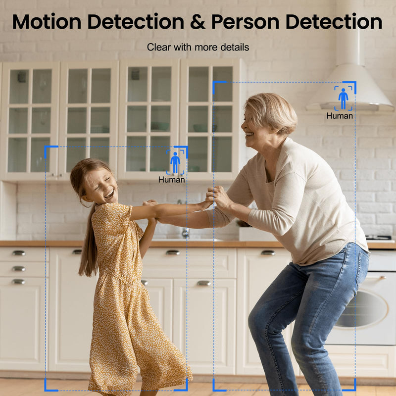 2K Security Camera Indoor-360 Cameras for Home Security and One-Tap Call, Elderly/Cat/Baby/Nanny, Motion Alert, Intelligent Tracking, 2.4GHz WiFi Only, Work with Alexa/Google Home, K7 2Pack 2.4G-2K-2pack