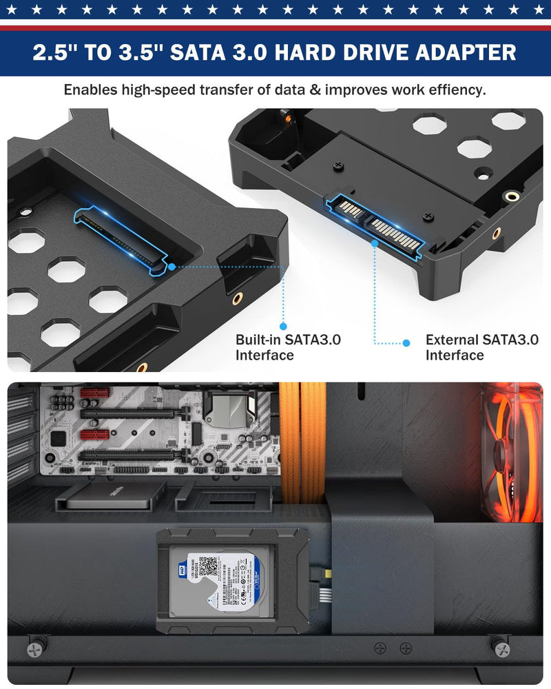 2 Pack 2.5 SSD SATA to 3.5 Hard Disk Drive HDD Adapter Mounting Bracket Kit SSD Caddy Tray Cage Internal Hard Drive Bay Holder Converter for 2.5‘’ HDD SSD with SATA 3.0 Interface with Bag 2 Pack With 1 Storage Bag