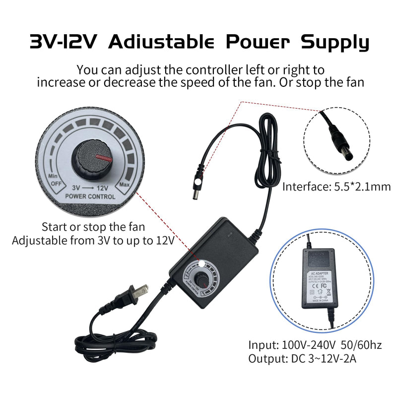 Muffin Fan 120V Axial 220V 110V with Variable Speed Controller Computer Fan with AC Plug for PC Cooler Cabinet Receiver Xbox DVR Greenhouse, 2 Pack 120mm × 38mm 2 Pcs