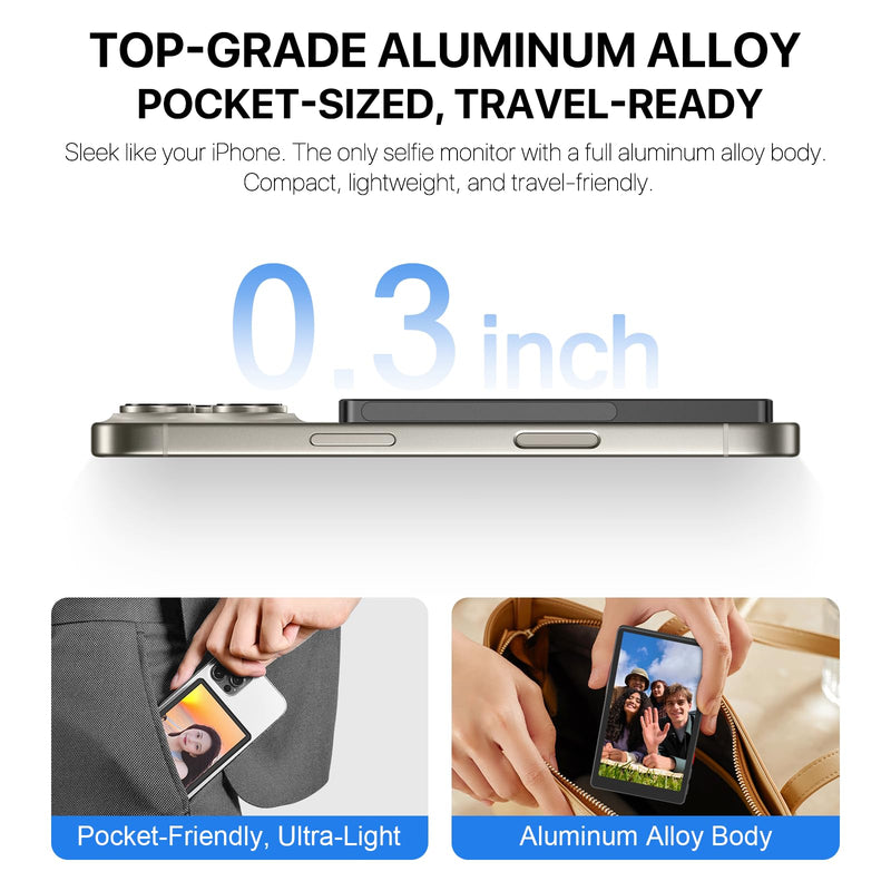 4" Magnetic Phone Vlog Selfie Monitor Screen, 1080P Wireless Recording, Phone Selfie Monitor Screen Back Camera Monitor for Selfie Vlog Live Stream TikTok,Compatible with iPhone, Android