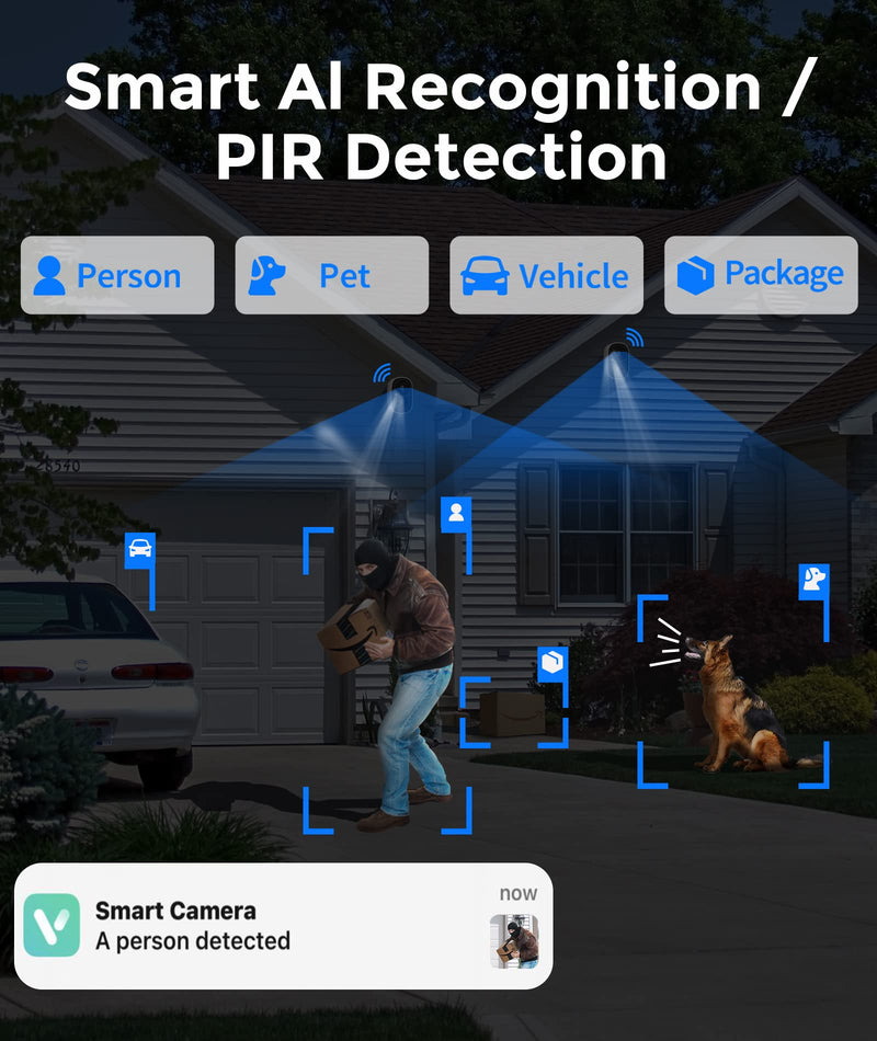 2K Wireless Security Cameras - Outdoor WiFi Security Cameras Color Night Vision, AI/PIR Detection, 2-Way Talk, Cloud/SD, Weatherproof, Battery Powered Outdoor Cameras(White-2Packs) X83-White (2 pack)