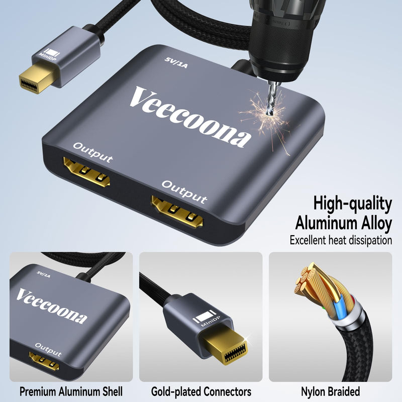 Mini DisplayPort to Dual HDMI Adapter | 4K60Hz, Thunderbolt 2 DP Male to HDMI Female Splitter Extended Display port splitter for Dual monitors, for MacBook Air/Pro, Mac mini, Surface Pro/Dock