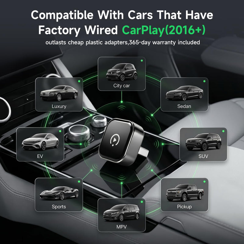 Wireless CarPlay Adapter for iPhone,Auto Connect Phone to Car,No Delay | 2026 upgraded,plug and play,OTA updates,compact size,wired to wireless,USB C,works with Apple CarPlay and Android Auto