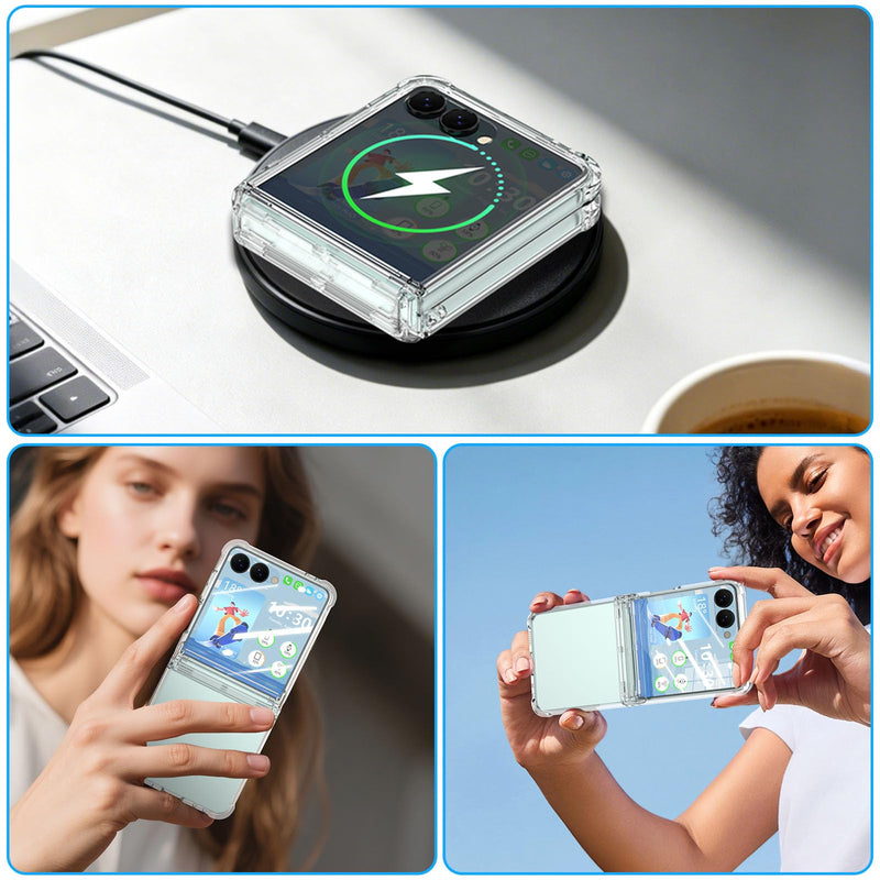 Designed for Samsung Galaxy Z Flip 8 Case with Hinge Protection Clear | Built-in Tempered Glass Screen Protector for Flip 8 Shockproof Protective Phone Case Cover