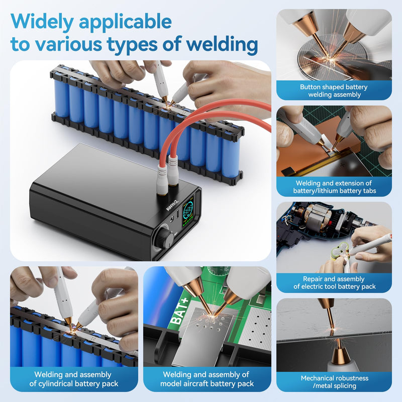 9000W Battery Spot Welder, Rotary Knob Operation 100 Gears Adjustable Foot Pedal Operated, 0.1-0.3mm Spot Welder with Dual Pulse Output, Portable Spot Welder for Making DIY Battery Packs (UK1) UK1