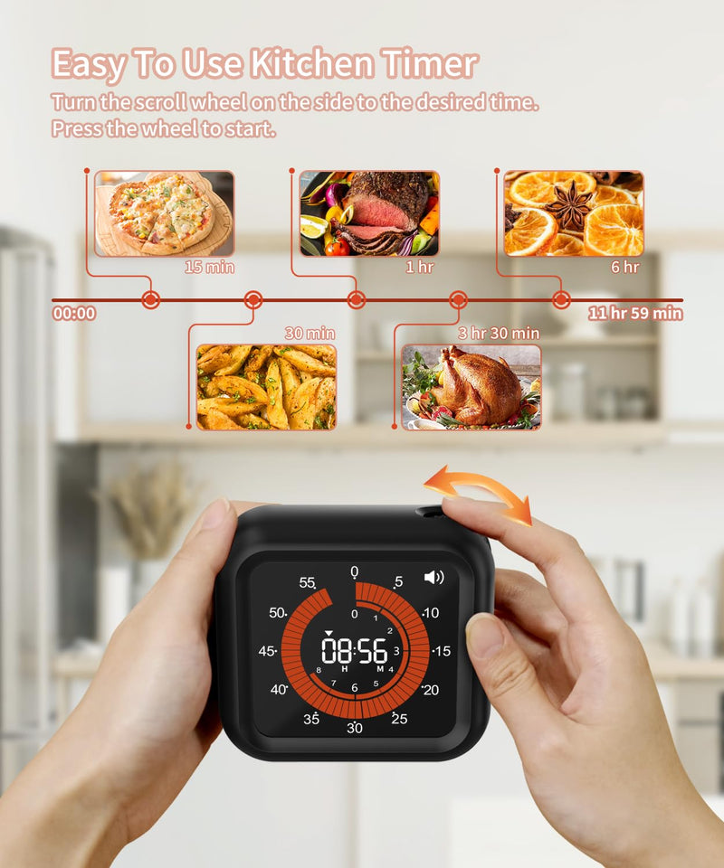Digital Visual Timer - Large Display Magnetic Countdown Timer with Adjustable Volume and Brightness, 11H59M Memory Function for Kitchen, Classroom, Study Time Management, Seniors & Teachers Black