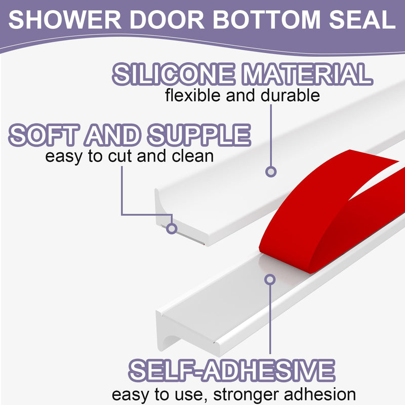 Shower Threshold Water Dam Barrier - Versatile, Silicone Shower Water Guard Stopper Seal Strip for Bathroom Floor, Bathtub Rim, Kitchen Countertop (White, 59 In/ 1.5M) White