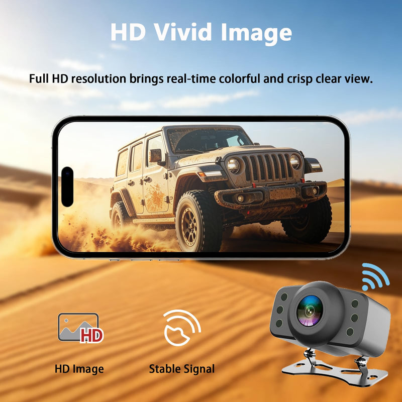 Wireless Backup Camera, RVInWest 1080P WiFi Waterproof Night Vision Wide View Angle, Stable Sign Front Rear View Camera for Car Truck SUV Pickup Camper Van Trailer for iPhone iPad Android Smartphone
