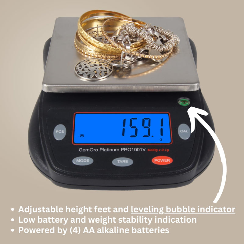 GemOro Platinum PRO1001V | Durable Precise Jewelers Countertop Portable Scale | Digital Precision Tool with Expert Professional Reading & Accuracy 1000g x 0.1g Readability (Black)