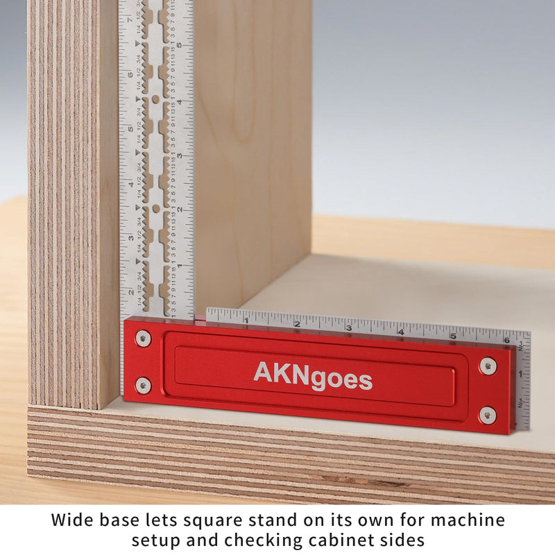 Precision Woodworking Square, Stainless Steel Square with Shoulder Lip, Self Standing for Quick Measurement, Built in Scribe Notches, Framing Tool for Professional Carpentry Use-6 Inch 6 Inch