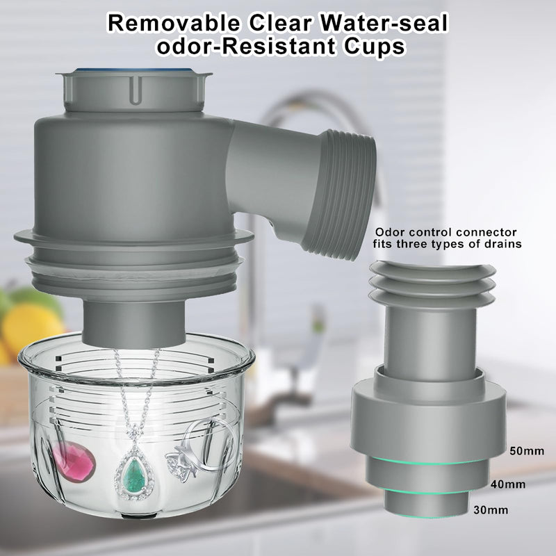 Garbage Disposal Drain Kit, Kitchen Sink P-Trap 1 1/2, Space Saving, Visible, Clog Resistant, Odor Resistant, Easy to Clean Double Sink Drain Gray