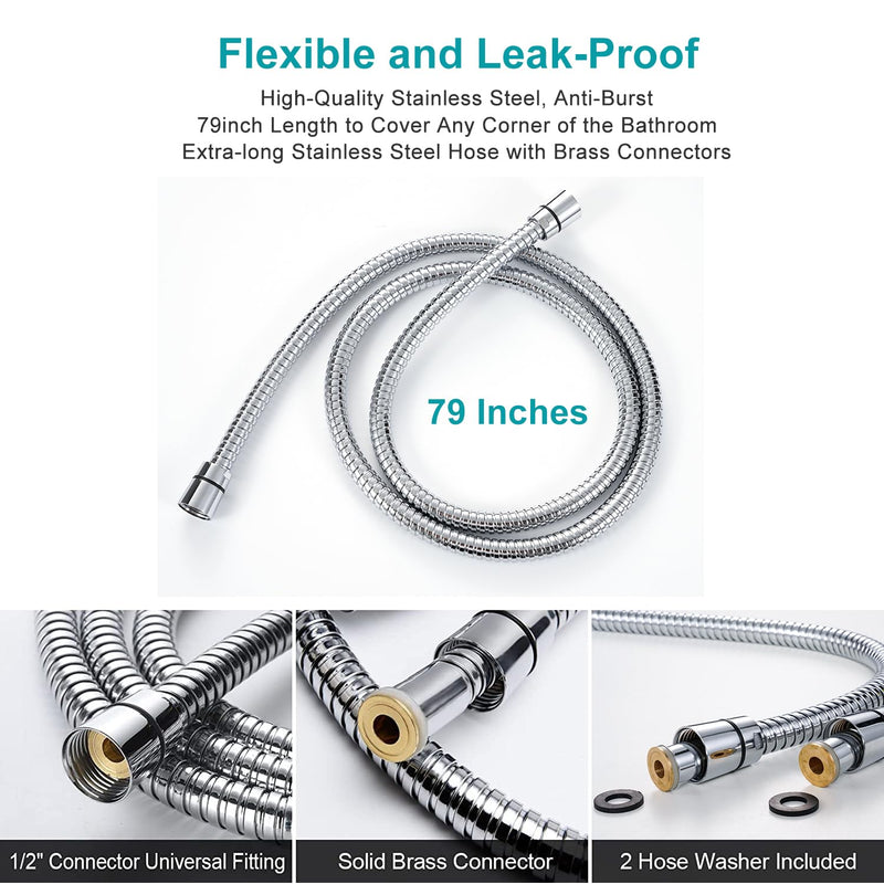GwernKB Handheld Shower Head with On Off Switch 8-Mode High Pressure Showerhead with 79 Inches Extra-long Stainless Steel Hose and Bracket PLUS Extra Low-Reach Adhesive Wall Mount for Kids,Silver… Silver
