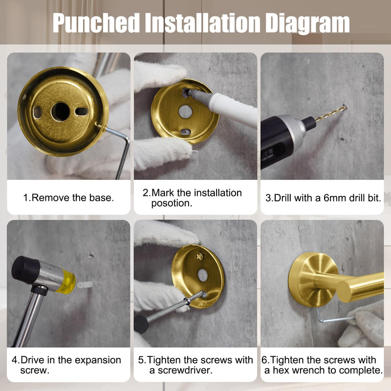 Bathroom Hardware Set, 7 Pcs Bathroom Towel Rack Stainless Steel Bath Hardware Kit Including 16" Hand Towel Bars, Toilet Paper Holders, Towel Rings, Robe Towel Hooks (Gold) 7pcs-gold