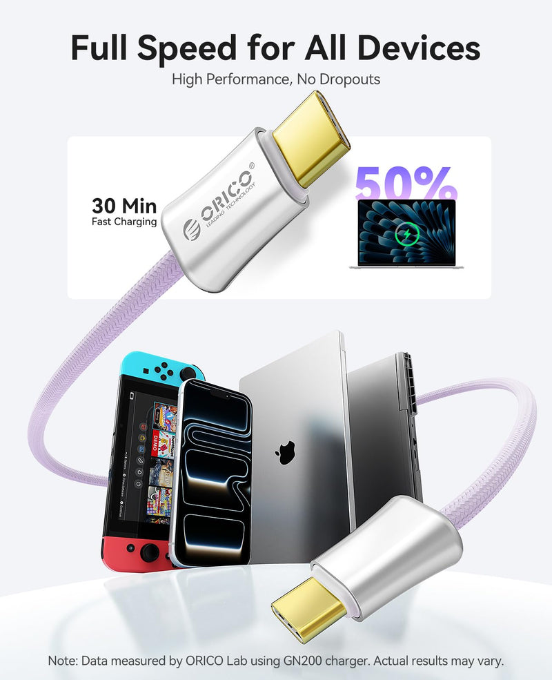 ORICO 240W USB C to USB C Cable 3.3ft Nylon Braided Fast Charging Cord | PD 3.1 / E-Marker Chip & Matching Cable Organizer, Compatible with MacBook Pro, iPhone 17, Samsung S24, iPad