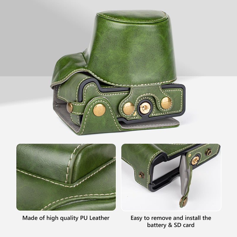 MUZIRI KINOKOO Protective Case for Canon EOS R50/R100 Camera and 18-45mm Lens, PU Leather EOSR50 R100 Camera Bag Including Half Case, Flip Cover, Shoulder Strap and Storage Pocket - Green
