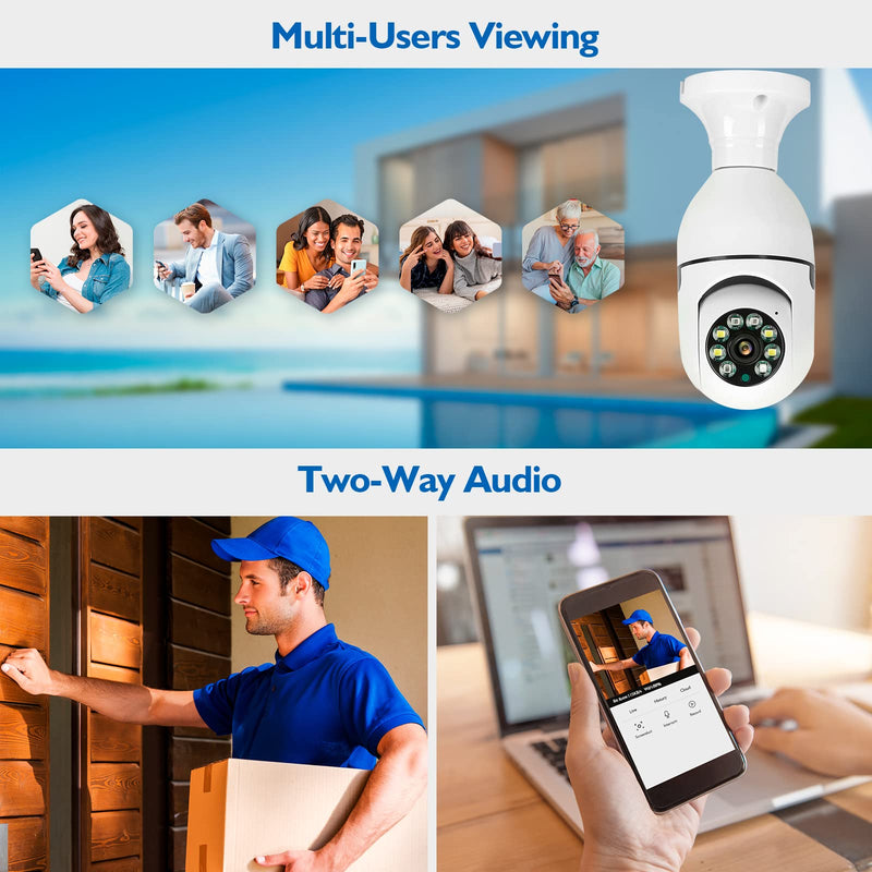 Light Bulb Security Camera, 5GHz 2.4GHz ,Degree Pan/Tilt Panoramic IP Security Camera, TUYA WiFi 1080P Smart Home Surveillance Cam with Motion Detection Alarm Night Vision Two Way Talk Indoor E27 5GHz-2.4GHz-plug